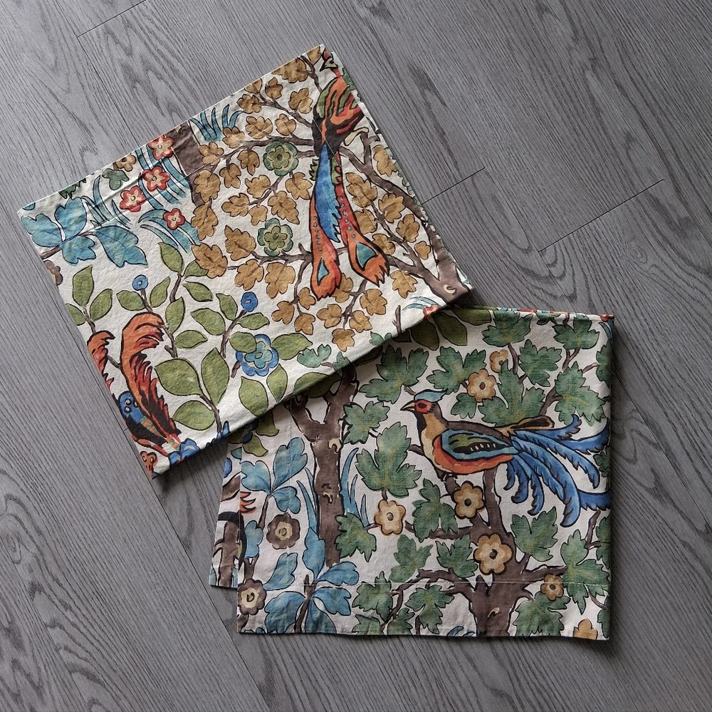 Pottery Barn Mayle Pillow Shams Birds Botanical Floral Set Of 2